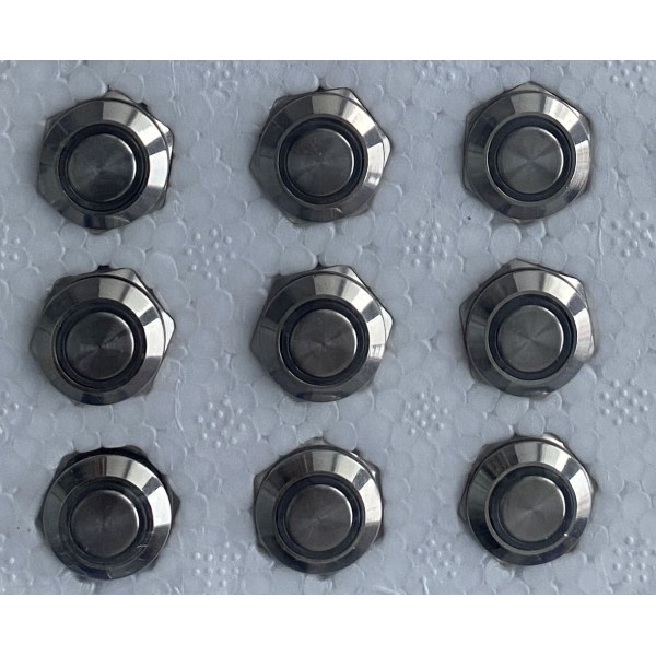 Металеві кнопки з підсвіткою (12 мм, самофіксація, зелений світлодіод, 24V)